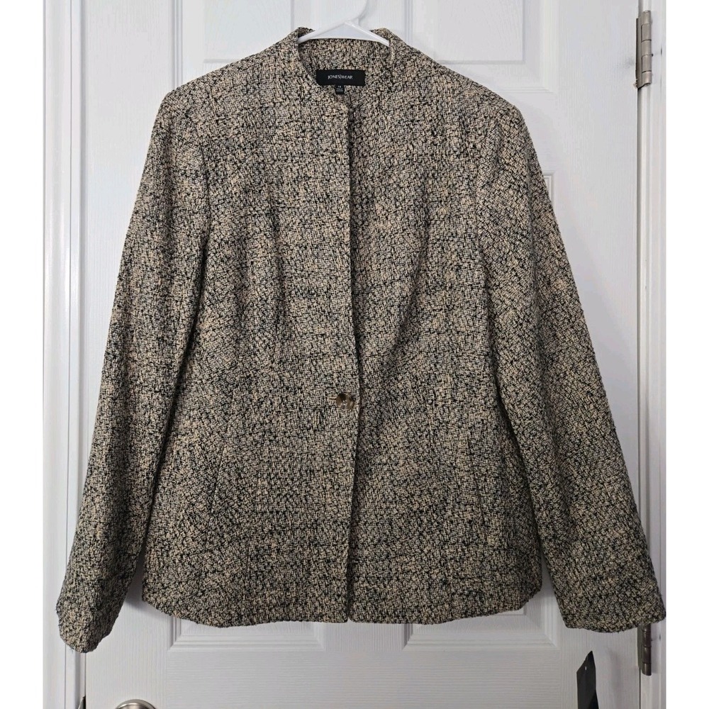 Jones/Wear Womans New Brown, Black Tweed Blazer Size 14